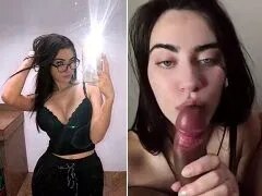 정액을 삼키는 카리나 베이가 녹색 눈의 요정