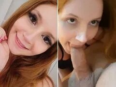 젊은 빨간 머리 리지가 탐욕스러운 입으로 오럴을 합니다.